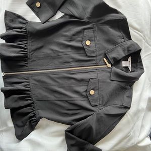 WHBM Black dress jacket, gold zipper & buttons, size 2